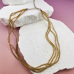 Vintage Gold Tone Seed Bead Multistrand Necklace Boho 22"
